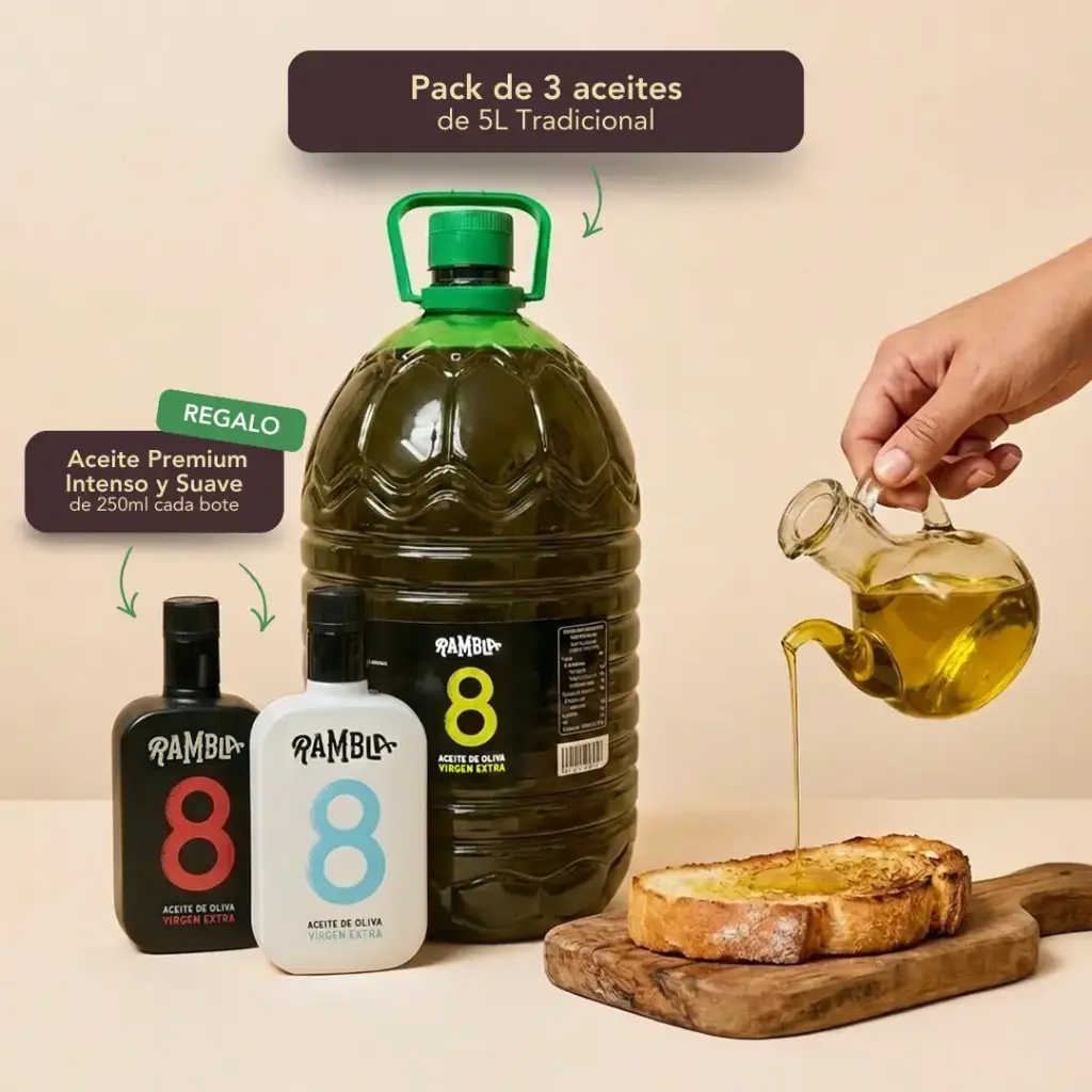 Pack Ahorro familiar: 15L Tradicional + REGALO Aceite Premium Intenso y Suave de 250ml cada bote.